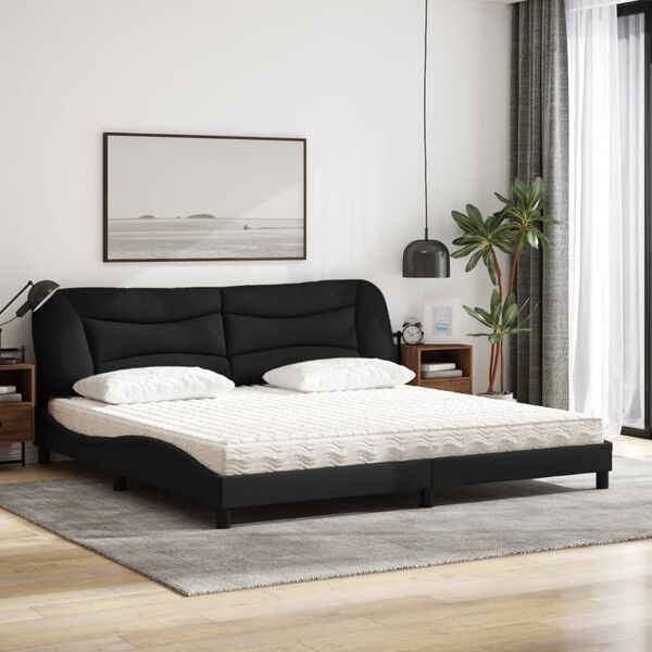 vidaXL Lit avec matelas Hvar noir 200x200 cm tissu