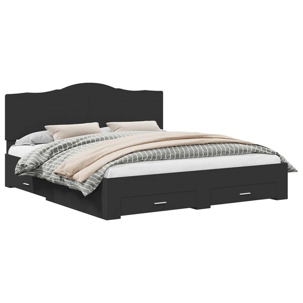 vidaXL Cadre de lit avec tiroir Noir 200 x 200 cm Bois d'ing&eacute;nierie