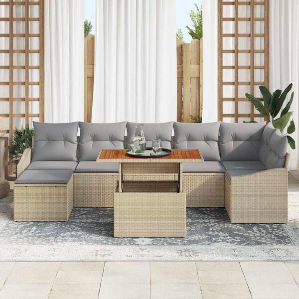 vidaXL Ensemble de canap&eacute; de jardin 8 pcs Beige Poly rotin