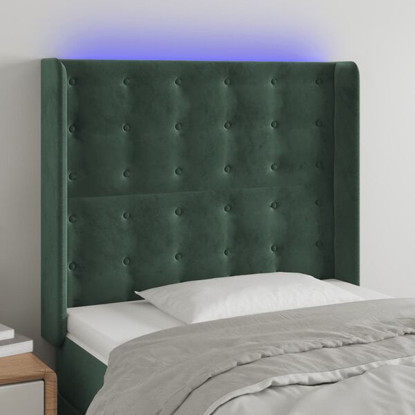 vidaXL T&ecirc;te de lit &agrave; LED Vert fonc&eacute; 93x16x118/128 cm Velours