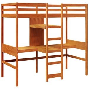 vidaXL Lit mezzanine avec bureau et &eacute;tag&egrave;res brun cire 90x200 cm pin