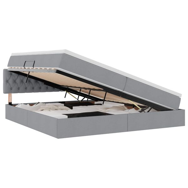 vidaXL Lit avec rangement et LED Gris clair 200 x 200 cm tissu