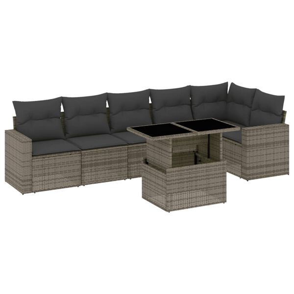 vidaXL Salon de jardin avec coussins 7 pcs gris r&eacute;sine tress&eacute;e