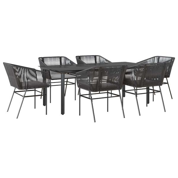 vidaXL Ensemble &agrave; manger de jardin coussins 7pcs noir poly rotin verre
