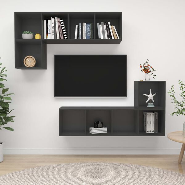 vidaXL Ensemble de meuble TV 4 pcs Gris Bois d'ing&eacute;nierie