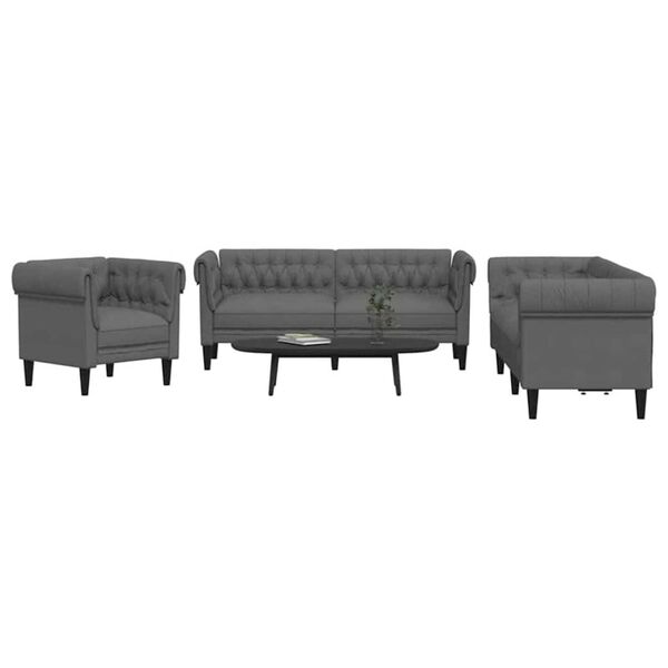 vidaXL Canap&eacute; de salon 3 pcs Gris fonc&eacute; tissu