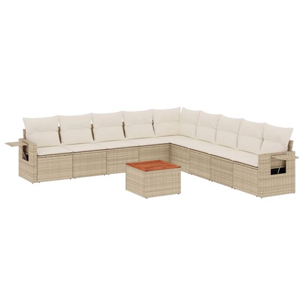vidaXL Salon de jardin avec coussins 10 pcs beige r&eacute;sine tress&eacute;e