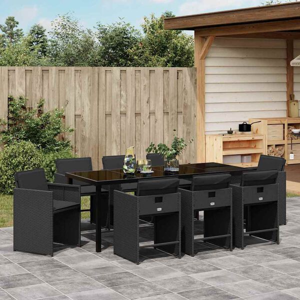 vidaXL Ensemble de salle &agrave; manger pour jardin 9 pcs Noir polyrotin
