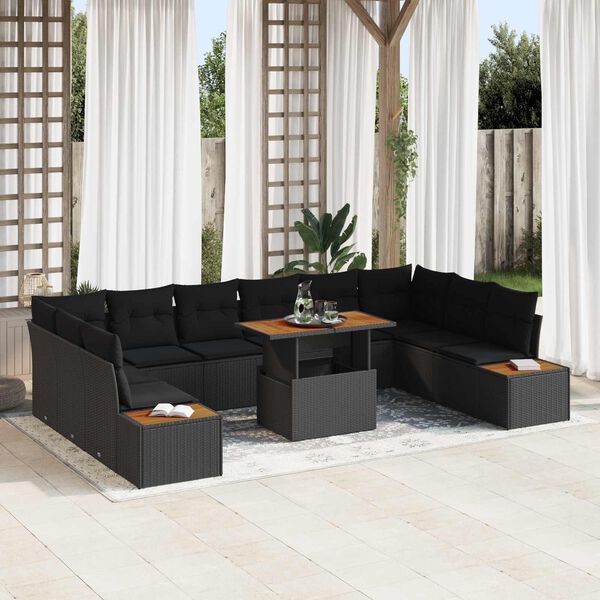 vidaXL Ensemble de canap&eacute; de jardin 11 pcs Noir Poly rotin