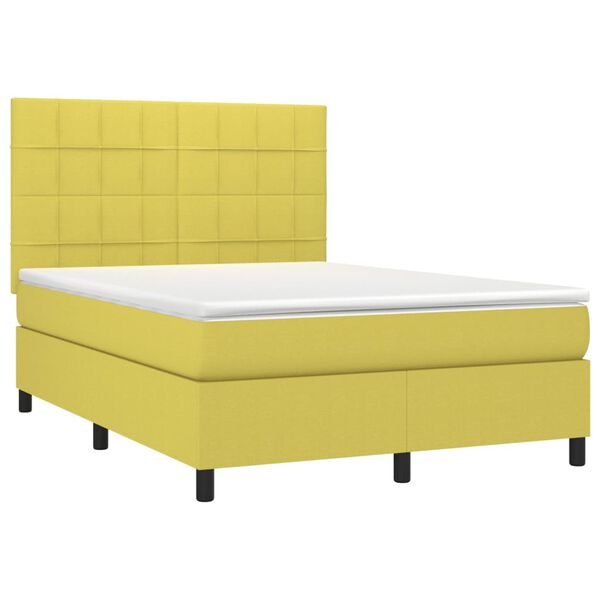 vidaXL Sommier &agrave; lattes de lit et matelas et LED Vert 140x190 cm Tissu