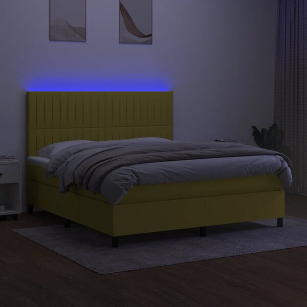 vidaXL Sommier &agrave; lattes de lit et matelas et LED Vert 160x200 cm Tissu