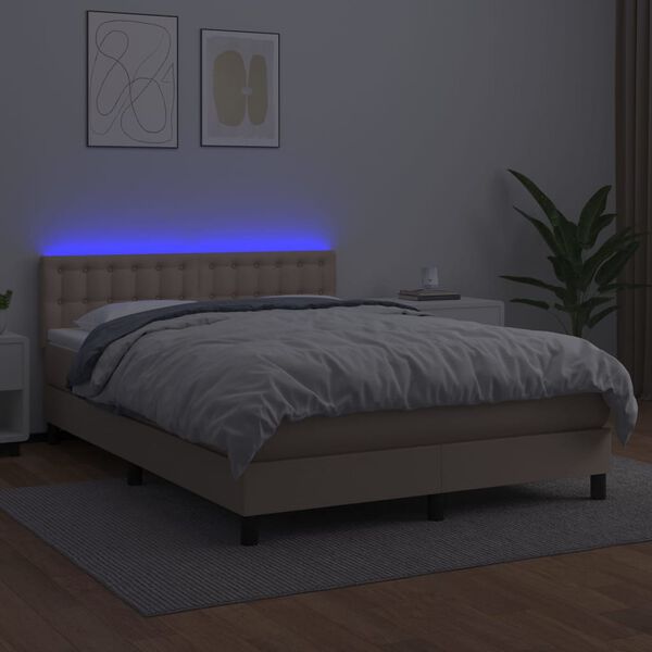 vidaXL Sommier &agrave; lattes de lit avec matelas LED Cappuccino 140x200 cm