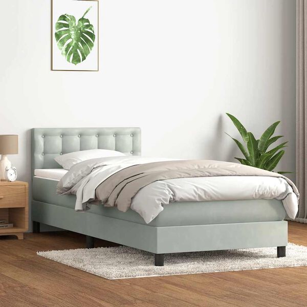 vidaXL Sommier &agrave; lattes de lit et matelas et LED gris clair 100x220cm velours