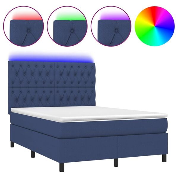 vidaXL Sommier &agrave; lattes de lit et matelas et LED Bleu 140x190 cm Tissu
