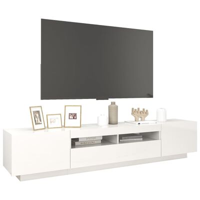 vidaXL Meuble TV avec lumières LED Blanc brillant 200x35x40 cm