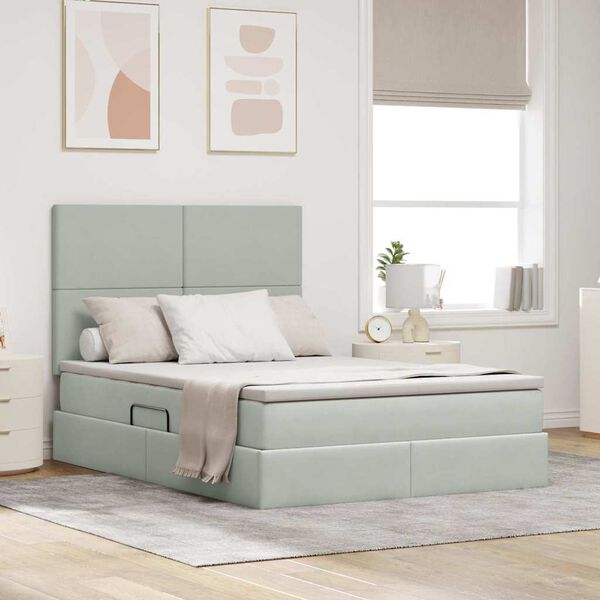 vidaXL Lit avec rangement et matelas Gris clair 140 x 190 cm Velours