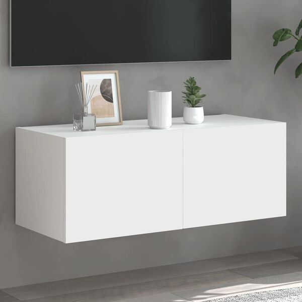 vidaXL Meuble TV mural avec lumi&egrave;res LED blanc 80x35x31 cm