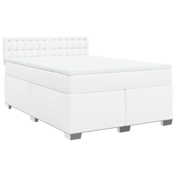 vidaXL Sommier &agrave; lattes de lit avec matelas Blanc 140x200cm Similicuir