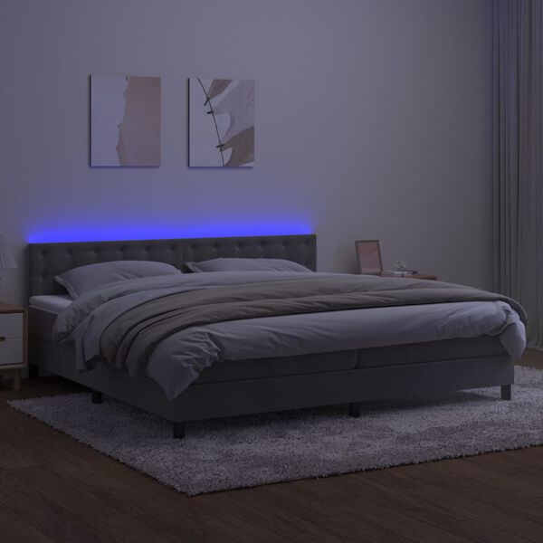 vidaXL Sommier &agrave; lattes de lit matelas et LED Gris clair 200x200 cm