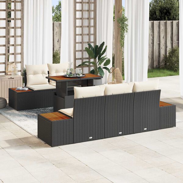 vidaXL Ensemble de canap&eacute; de jardin 6 pcs Noir Poly rotin