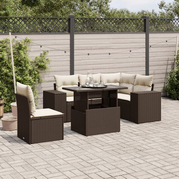 vidaXL Salon de jardin avec coussins 6 pcs marron r&eacute;sine tress&eacute;e