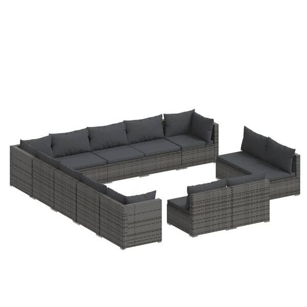 vidaXL Salon de jardin 13 pcs avec coussins Gris R&eacute;sine tress&eacute;e