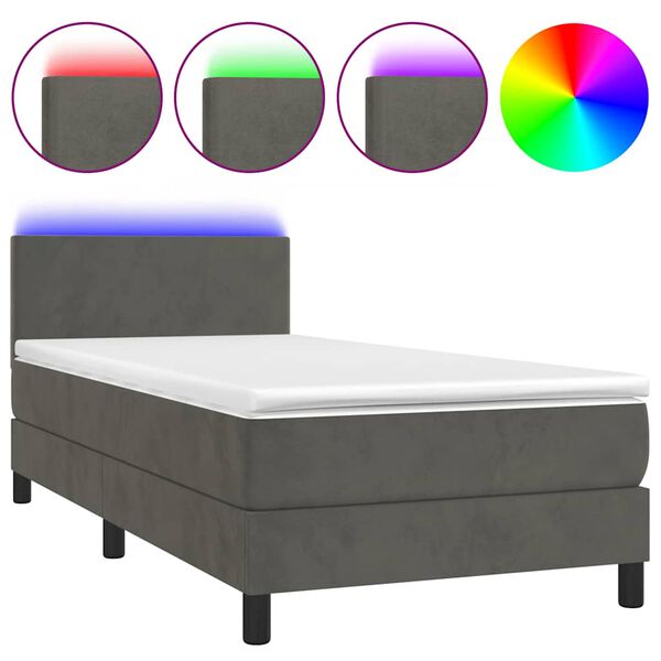 vidaXL Sommier &agrave; lattes de lit avec matelas et LED Gris fonc&eacute; 80x200cm