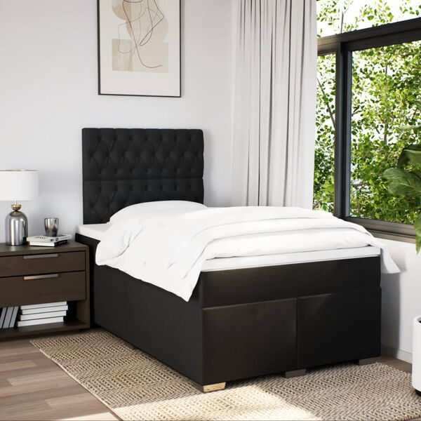 vidaXL Sommier &agrave; lattes de lit avec matelas noir 120x190 cm tissu