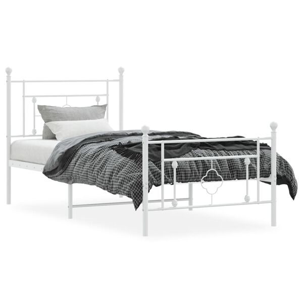 vidaXL Cadre de lit m&eacute;tal sans matelas avec pied de lit blanc 90x190cm