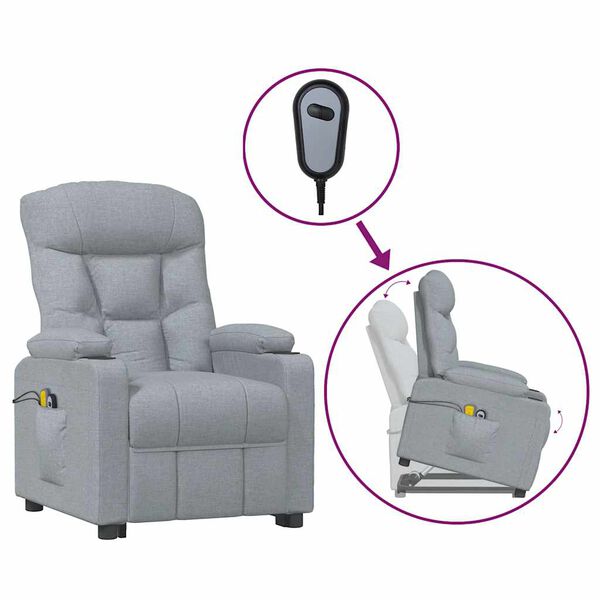 vidaXL Fauteuil de massage inclinable Gris clair Tissu