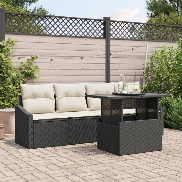 vidaXL Ensemble de canapé de jardin 5 pcs Noir et crème polyrotin