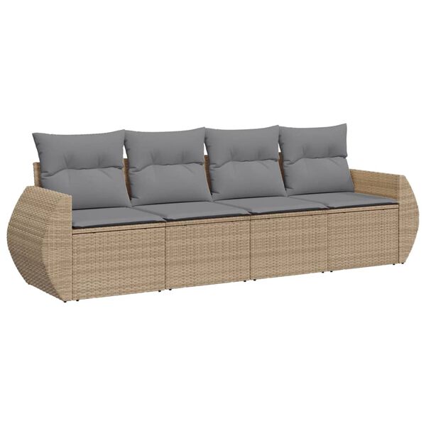 vidaXL Salon de jardin avec coussins 4 pcs beige r&eacute;sine tress&eacute;e