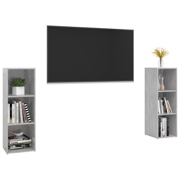vidaXL Meubles TV 2 pcs Gris b&eacute;ton 107x35x37 cm Bois d'ing&eacute;nierie