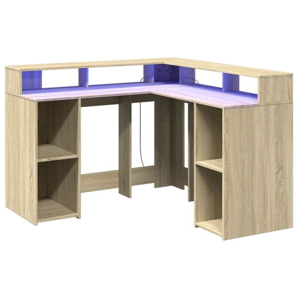 vidaXL Bureau avec lumières LED chêne sonoma bois d'ingénierie