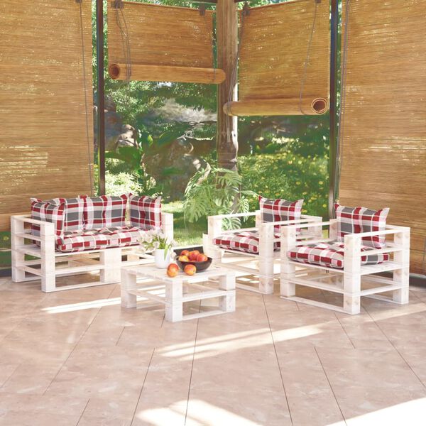 vidaXL Salon palette de jardin 5 pcs avec coussins bois de pin