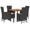 vidaXL Ensemble &agrave; manger de jardin coussins 5pcs Noir R&eacute;sine tress&eacute;e