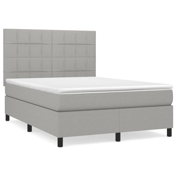 vidaXL Sommier &agrave; lattes de lit avec matelas Gris clair 140x190cm Tissu