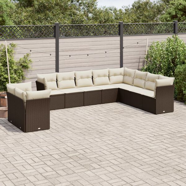 vidaXL Salon de jardin 10 pcs avec coussins marron r&eacute;sine tress&eacute;e