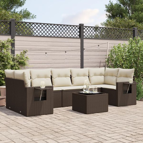 vidaXL Salon de jardin 8 pcs avec coussins marron r&eacute;sine tress&eacute;e