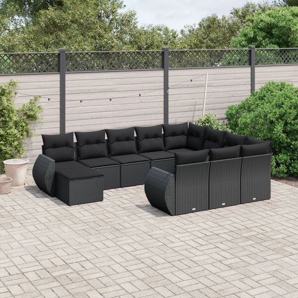 vidaXL Salon de jardin 11 pcs avec coussins noir r&eacute;sine tress&eacute;e