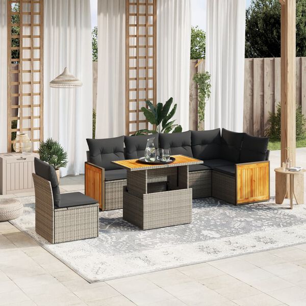 vidaXL Salon de jardin avec coussins 7 pcs gris r&eacute;sine tress&eacute;e