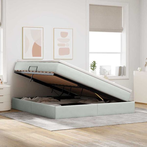 vidaXL Lit avec rangement et matelas Gris clair 160 x 200 cm Velours