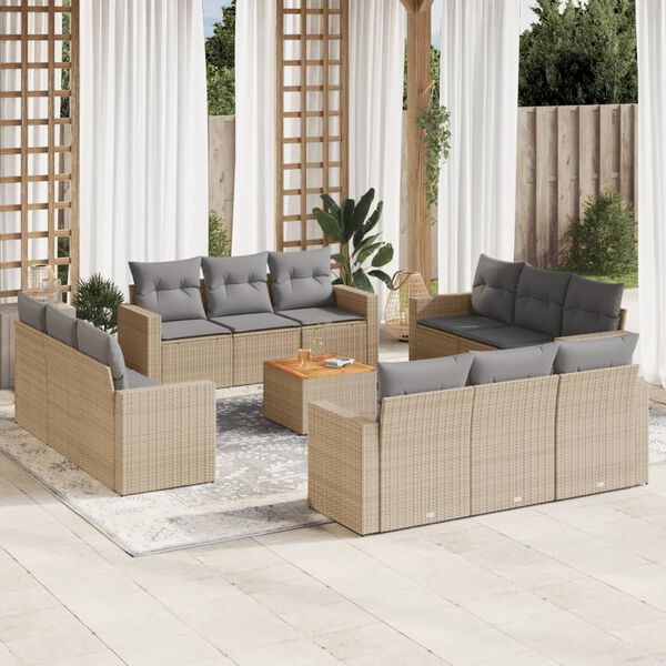 vidaXL Salon de jardin et coussins 13 pcs m&eacute;lange beige r&eacute;sine tress&eacute;e