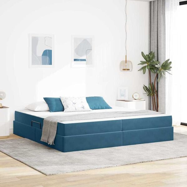 vidaXL Lit avec rangement et matelas Bleu fonc&eacute; 200 x 200 cm Velours
