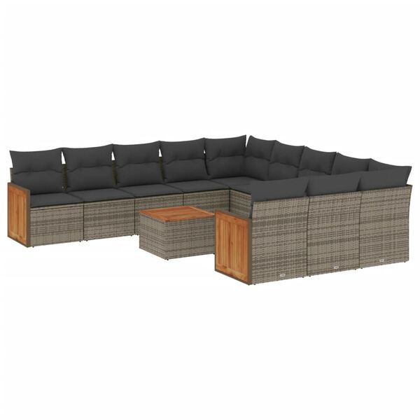 vidaXL Salon de jardin avec coussins 12 pcs gris r&eacute;sine tress&eacute;e