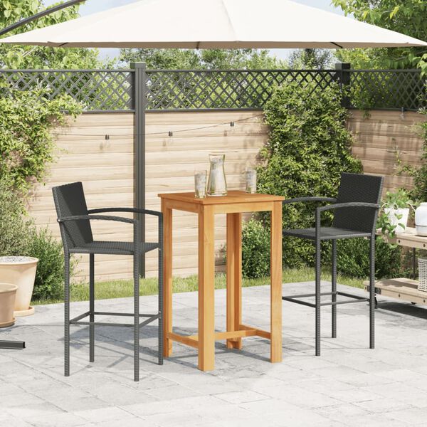 vidaXL Ensemble de bar de jardin 3 pcs noir bois massif acacia rotin