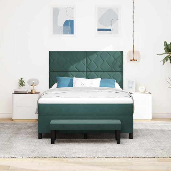 vidaXL Lit &agrave; ressorts avec matelas Vert fonc&eacute; 140 x 190 cm Velours