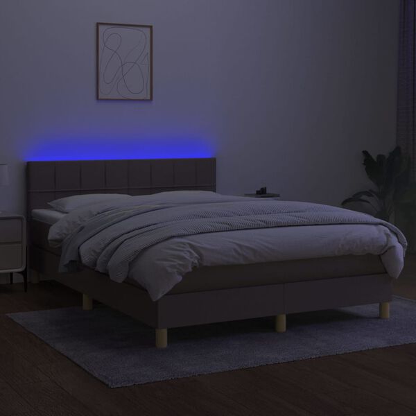 vidaXL Sommier &agrave; lattes de lit avec matelas LED Taupe 140x200 cm Tissu