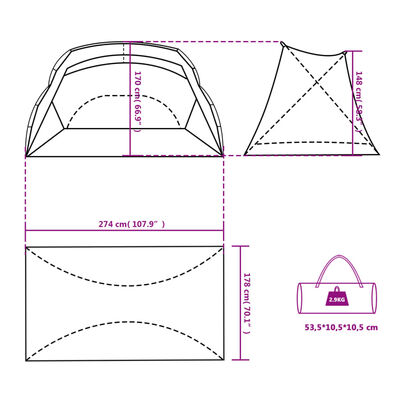 vidaXL Tente de plage gris 274x178x170/148 cm taffetas 185T