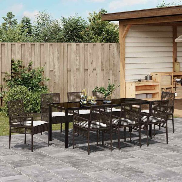 vidaXL Ensemble de salle &agrave; manger pour jardin 9 pcs Marron polyrotin